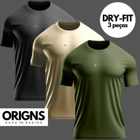 Kit com 3 Camisetas Dry Fit Masculina Esportiva